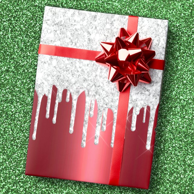 Papier Cadeau Noël Rouge métallique et Parties scintillant d'arg (Créateur téléchargé)