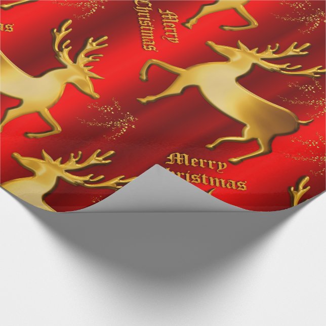 Papier Cadeau Noël rouge métallique et renne doré (Coin)