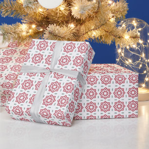 Papier Cadeau Noël Rouge Vert et Motif blanc