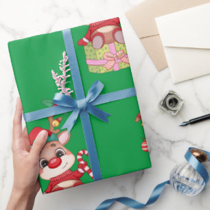 Papier Cadeau Noël Rudolph Red Nose Reindeen assis