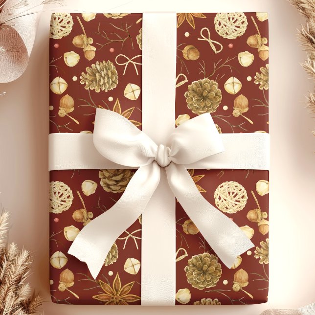 Papier Cadeau Noël Russe Aquarelle Pine Cone (Créateur téléchargé)