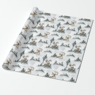 Papier Cadeau Noël Rustic Elk Deer Reindeer Cabine Cadeau
