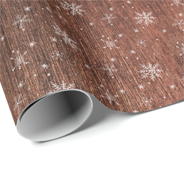 Papier Cadeau Noël rustique du flocon de neige (Coin rond)