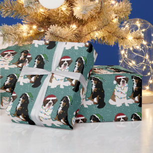 Papier Cadeau Noël Saint Bernard et Bernese Mountain Dog