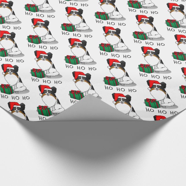 Papier Cadeau Noël Santa Hat Papillon (tri-couleur) Chien mignon (Coin)