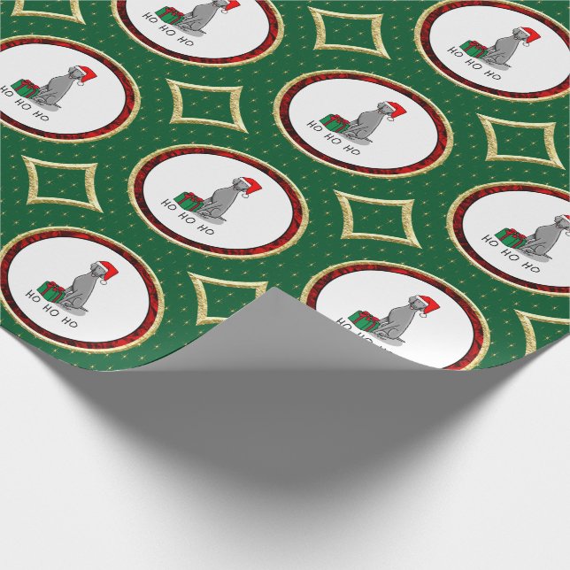 Papier Cadeau Noël Santa Hat Weimaraner Chien (gris 1) mignon (Coin)
