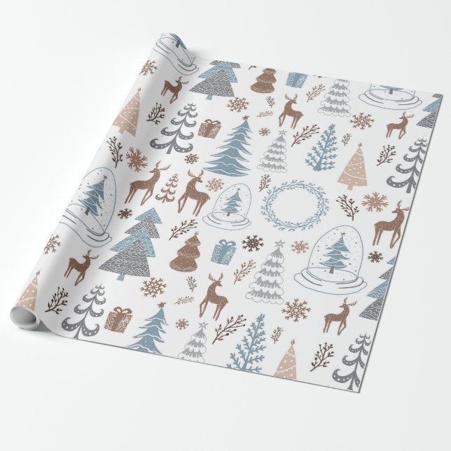 Papier Cadeau Noël scandinave bleu glace (Déroulé)