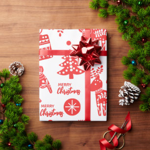Papier Cadeau Noël scandinave Fête rouge et blanche