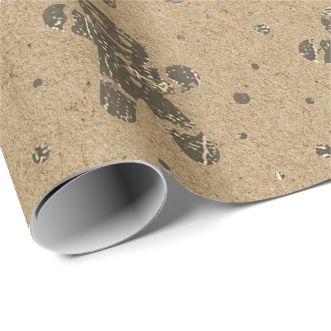 Papier Cadeau Noël Sepia Gold Gingbread Homme Kraft (Coin rond)