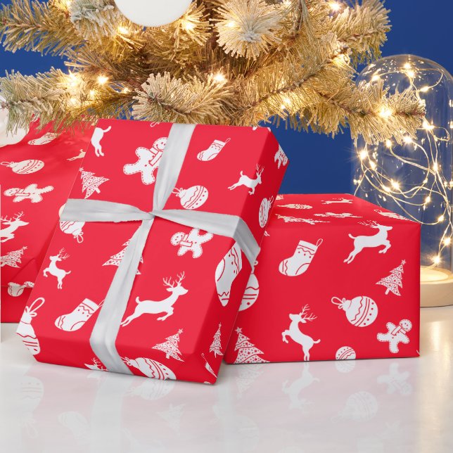 Papier Cadeau Noël Simple Rouge Et Blanc (Vacances)