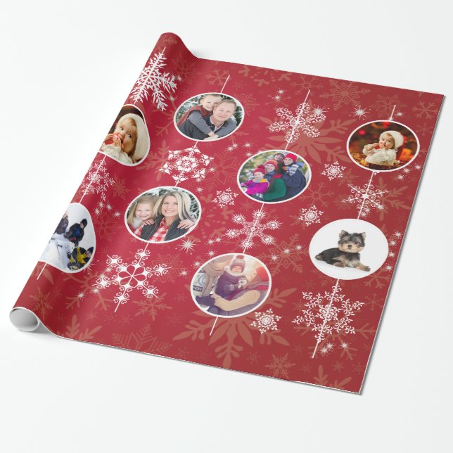 Papier Cadeau Noël Snowflakes 10 photos de famille préférées Rou (Déroulé)