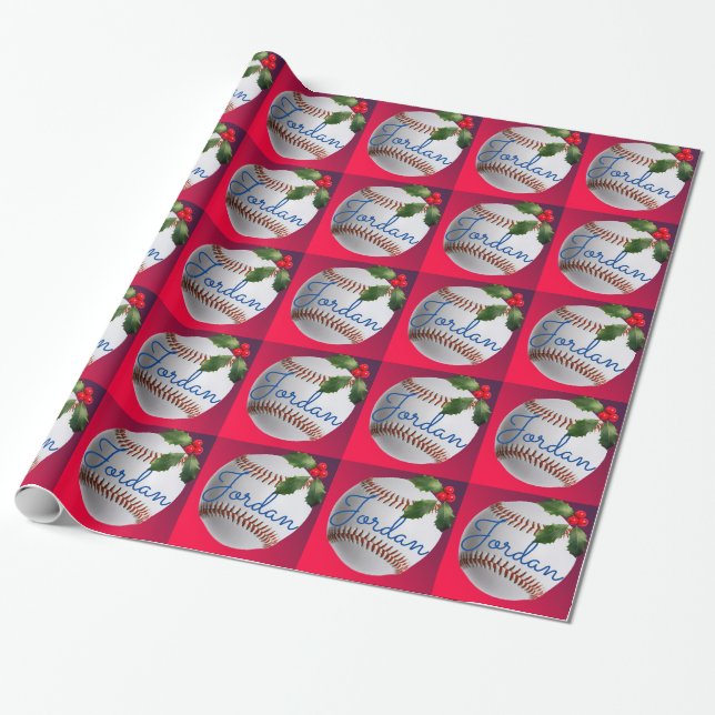 Papier Cadeau Noël sportif de baseball personnalisé (Déroulé)
