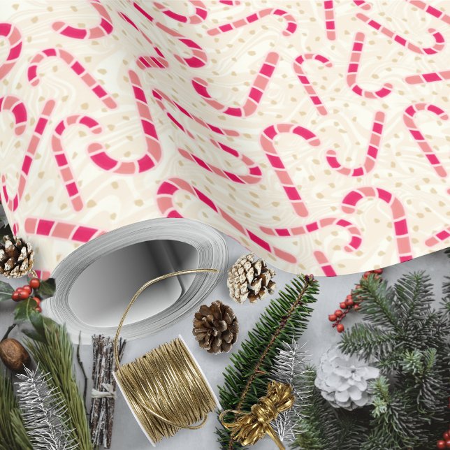 Papier Cadeau Noël-Sucres de canne-Rouge et Crème rose texturé (Candy Canes-Red and Pink-Cream Textured by Leapfroglisics Shop)
