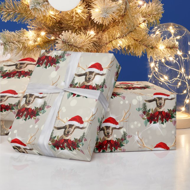 Papier Cadeau Noël Toggenburg Kid Goat Poinsettia Wreath (Vacances)