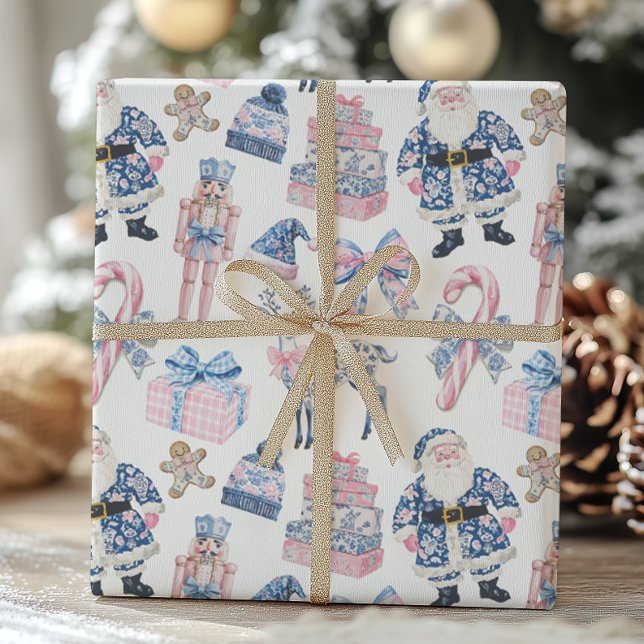Papier Cadeau Noël Toile bleu et rose (Créateur téléchargé)