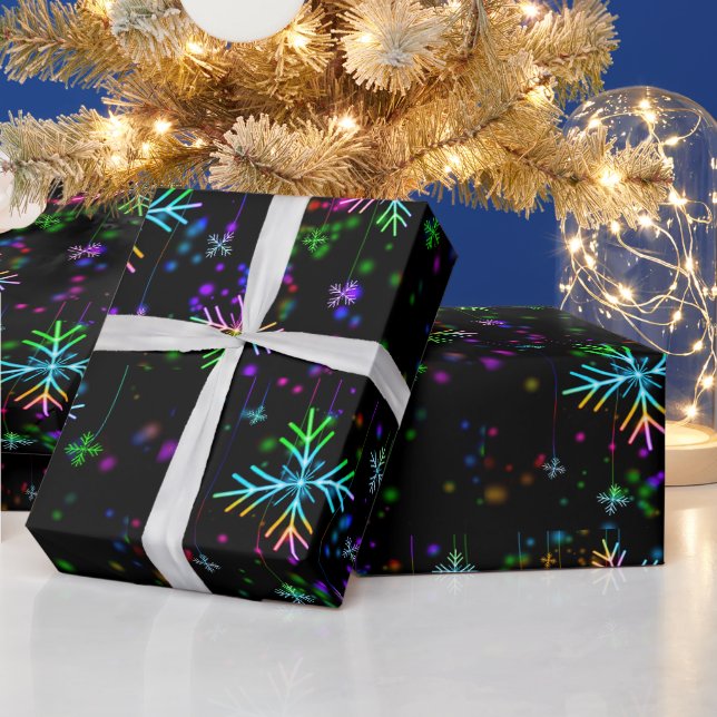 Papier Cadeau Noël tomber diverses couleurs néon flacons de neig (Vacances)