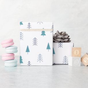 Papier Cadeau Noël traditionnel Russe Forêt d'hiver bleu