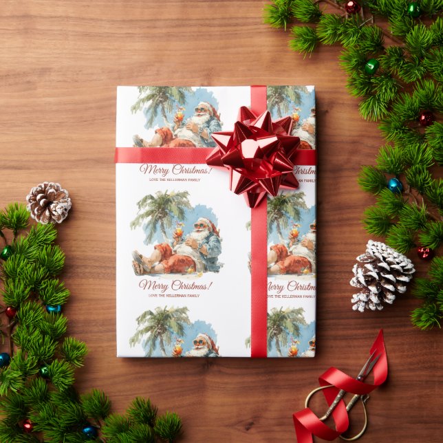 Papier Cadeau Noël tropical personnalisé Père Noël (Cadeau de vacances)
