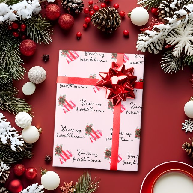 Papier Cadeau Noël Tu es mon Noël rose humain préféré (Créateur téléchargé)