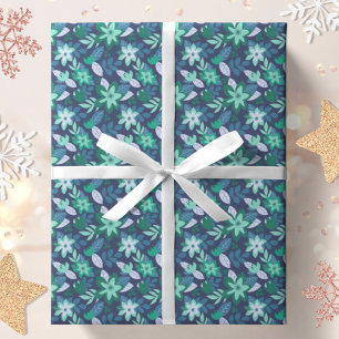 Papier Cadeau Noël Turquoise botanique moderne violet