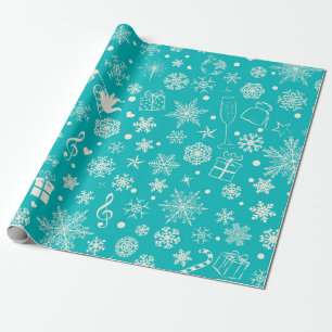 Papier Cadeau Noël Turquoise Festif vacances thème Motif