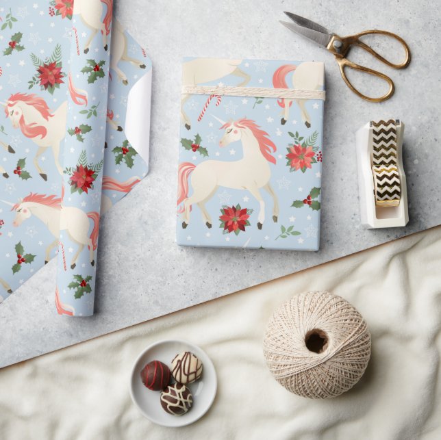 Papier Cadeau Noël Unicornes mignonne Moderne Fille Floral (Artisanat)
