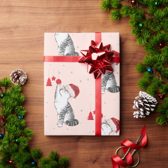 Papier Cadeau Noël Vacances Chat Motif Fun Argent (Cadeau de vacances)