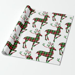 Papier Cadeau Noël Vacances Plaid Motif Reindeer Blanc