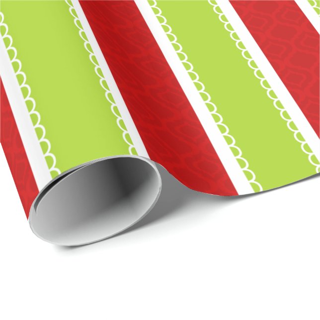 Papier Cadeau Noël Vacances Vert & Rouge Motif (Coin rond)