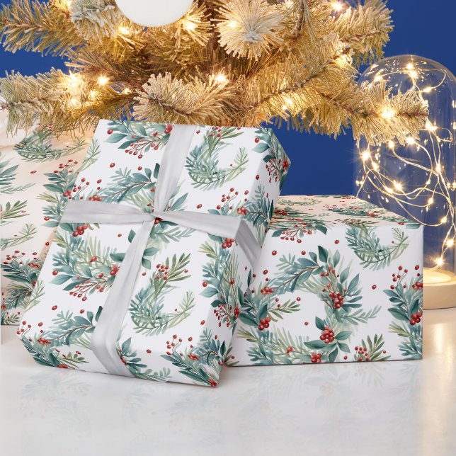 Papier Cadeau Noël Verdure et baies Noël moderne (Vacances)