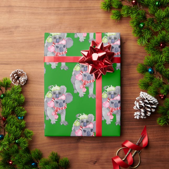 Papier Cadeau Noël vert de la famille Koala (Cadeau de vacances)