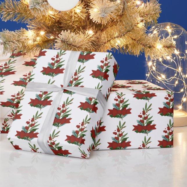 Papier Cadeau Noël vert et Motif de la Bow rouge (Vacances)