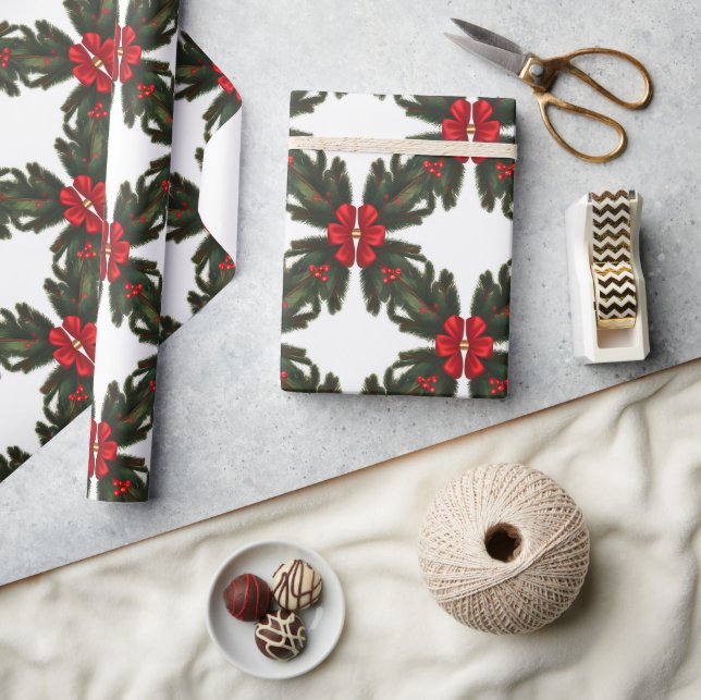 Papier Cadeau Noël Vert Garland Red Rows Gold Accent (Artisanat)
