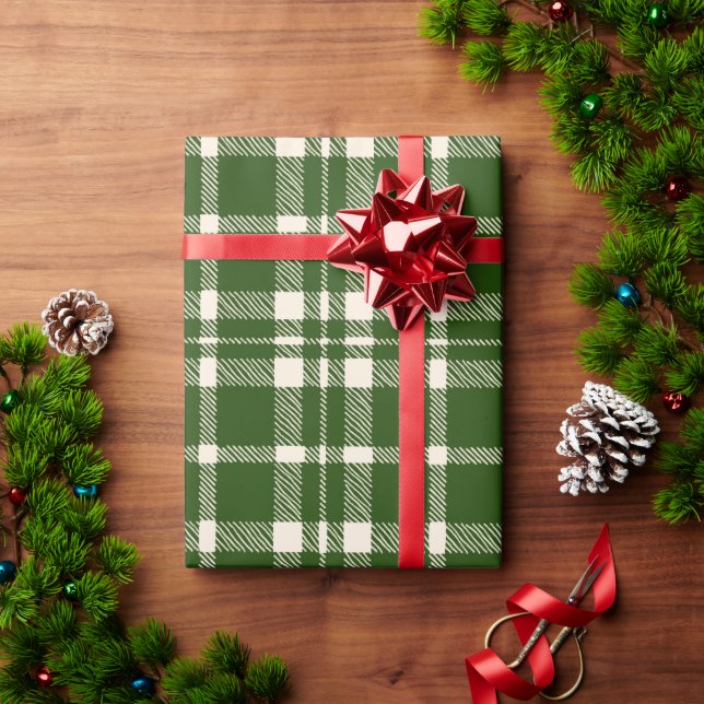 Papier Cadeau Noël Vert Plaid Pays Mignonne Festif Vacances (Cadeau de vacances)