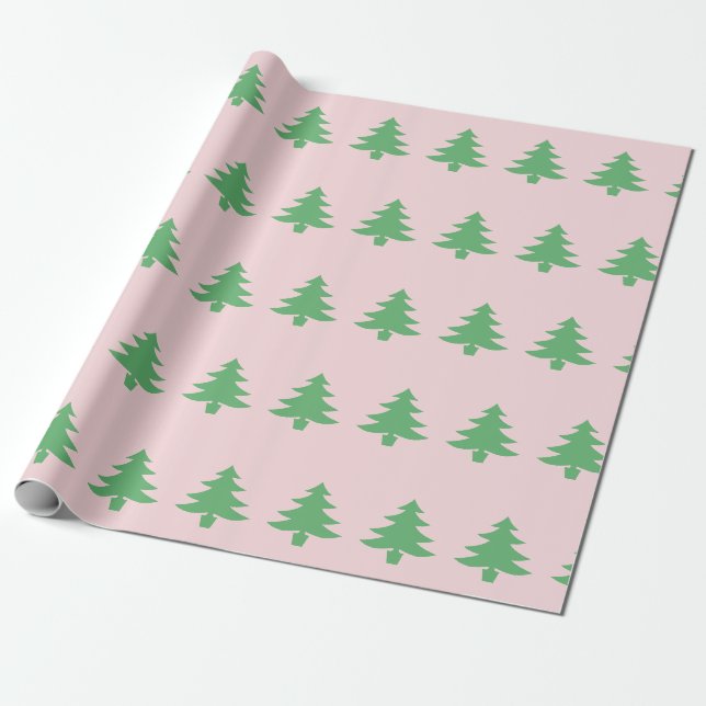 Papier Cadeau Noël vert Whimsical sur Noël rose (Déroulé)
