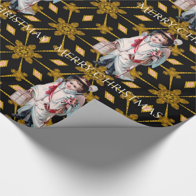 Papier Cadeau Noël victorien de petit garçon de berger (Coin)