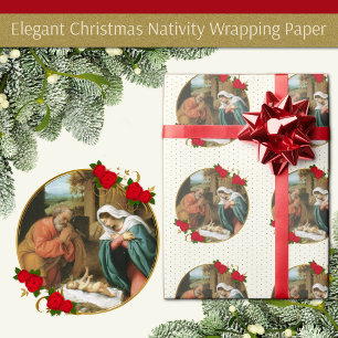 Papier Cadeau Noël Vierge Marie Bébé Jésus Joseph Nativité W