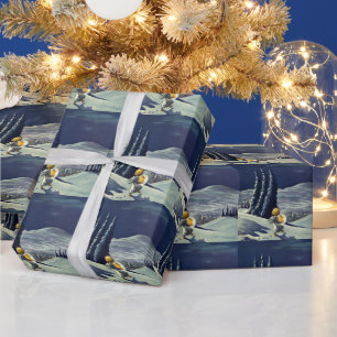 Papier Cadeau Noël vintage, Ange de la Neige Marcher avec une ét