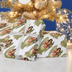 Papier Cadeau Noël Vintage, Antique Ancien Ange Victorien