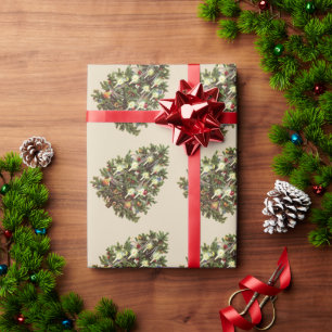 Papier Cadeau Noël vintage, arbre victorien décoré