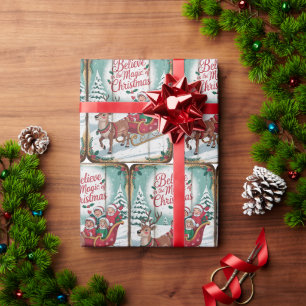 Papier Cadeau Noël Vintage Believe Holiday Christmas