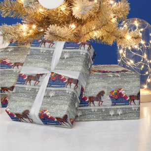 Papier Cadeau Noël Vintage, Cheval du Père Noël