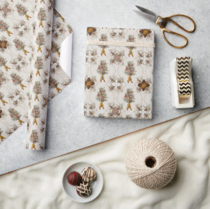 Papier Cadeau Noël vintage   Floral d'hiver   Crème, Blanc