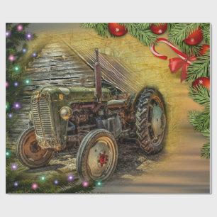 Papier Cadeau Noël Vintage Green Tracteurs