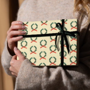Papier Cadeau Noël vintage Holly Wreath