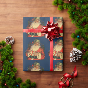 Papier Cadeau Noël vintage, Jolly Santa Claus avec jouets