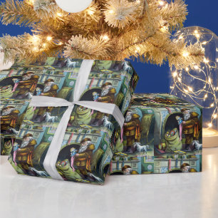 Papier Cadeau Noël vintage, Le Père Noël, Bas avec jouets