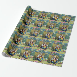 Papier Cadeau Noël Vintage, Père Noël Fabriquant Des Poupées De