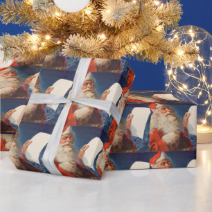 Papier Cadeau Noël vintage, Père Noël Liste des gentils et des m