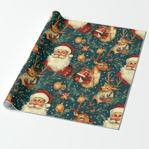 Papier Cadeau "Noël Vintage Père Noël & Reindeer